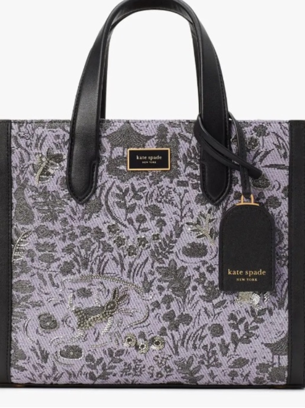 Kate Spade Manhattan Year of the Rabbit Tote lavender embroidered w/Leather Trim